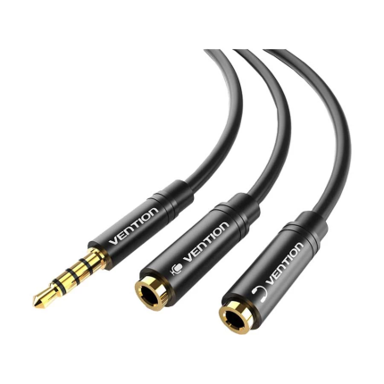 Male to Dual Female, 0.3 Meter, Black Audio Splitter